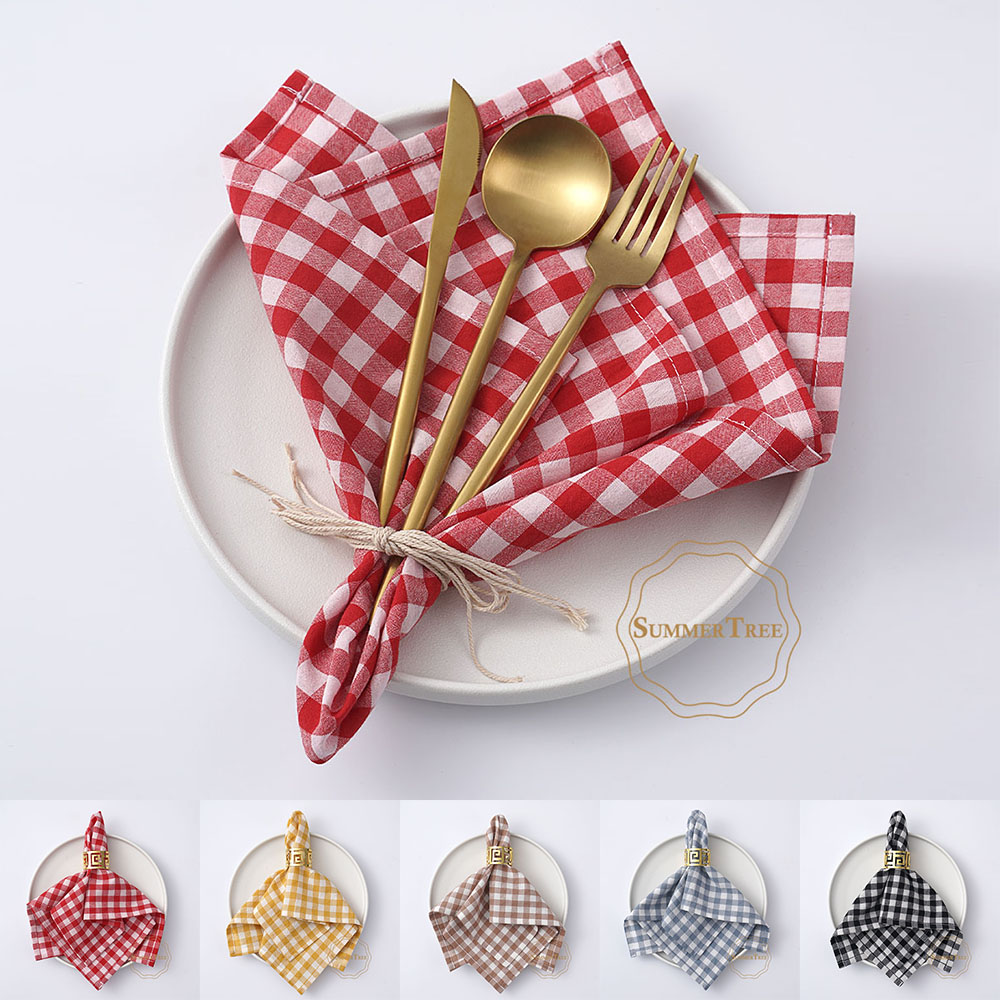 Linen Napkin Set - 깅엄 체크 무늬 면 냅킨 42x42cm