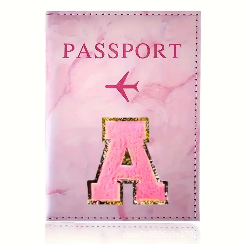 Leather Passport Cover - 자수 라벨이 있는 핑크색 PU 가죽