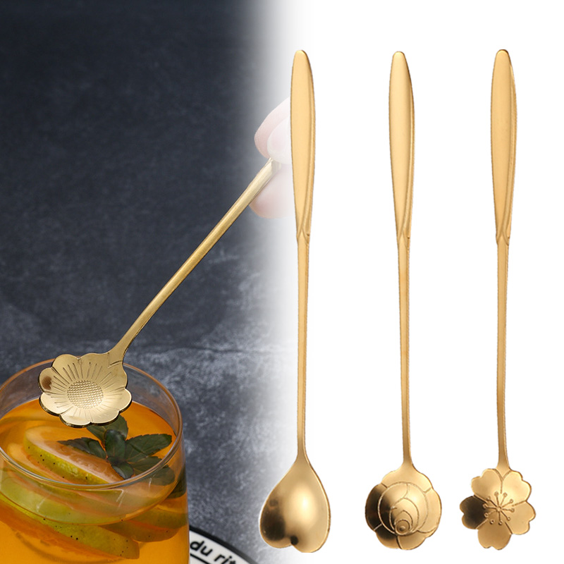 Gold Cutlery Flatware - 스테인레스 스틸 체리 장미 꽃 골드