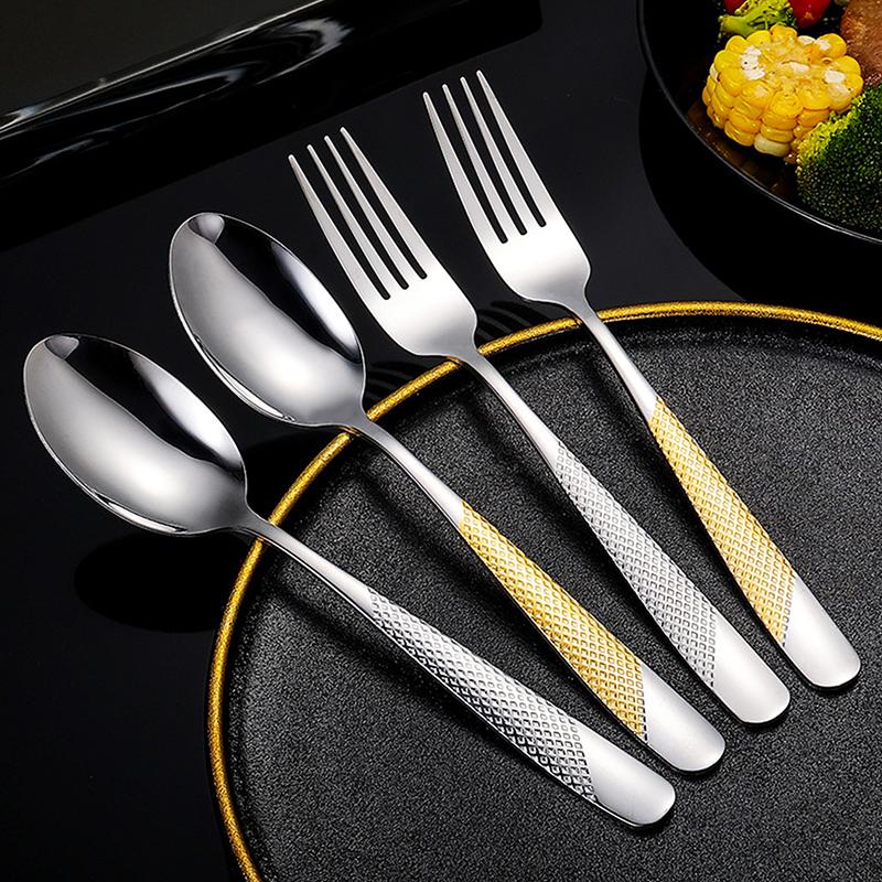 새로운 주방용품 세트 스테인리스 스틸 스푼 및 포크 세 - Gold Cutlery Flatware 리뷰 및 가격