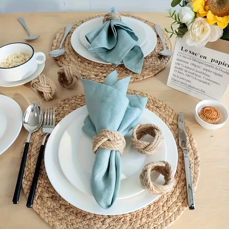 48개 린넨 꼬임 냅킨 링 세트, 수제 꼬임 꽃 모양  - Linen Napkin Set 리뷰 및 가격