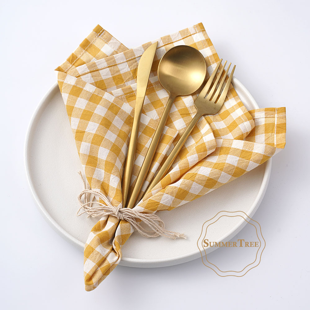 깅엄 체크 무늬 면 냅킨 42x42cm 작은 체크 천  - Linen Napkin Set 리뷰 및 가격