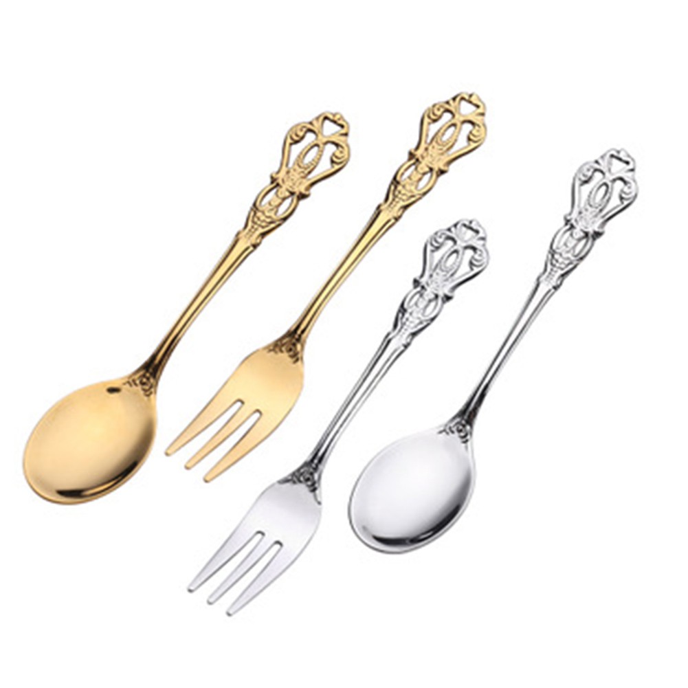 1쌍 빈티지 골드 스푼 포크 수저 세트 스테인리스 스틸 - Gold Cutlery Flatware 리뷰 및 가격