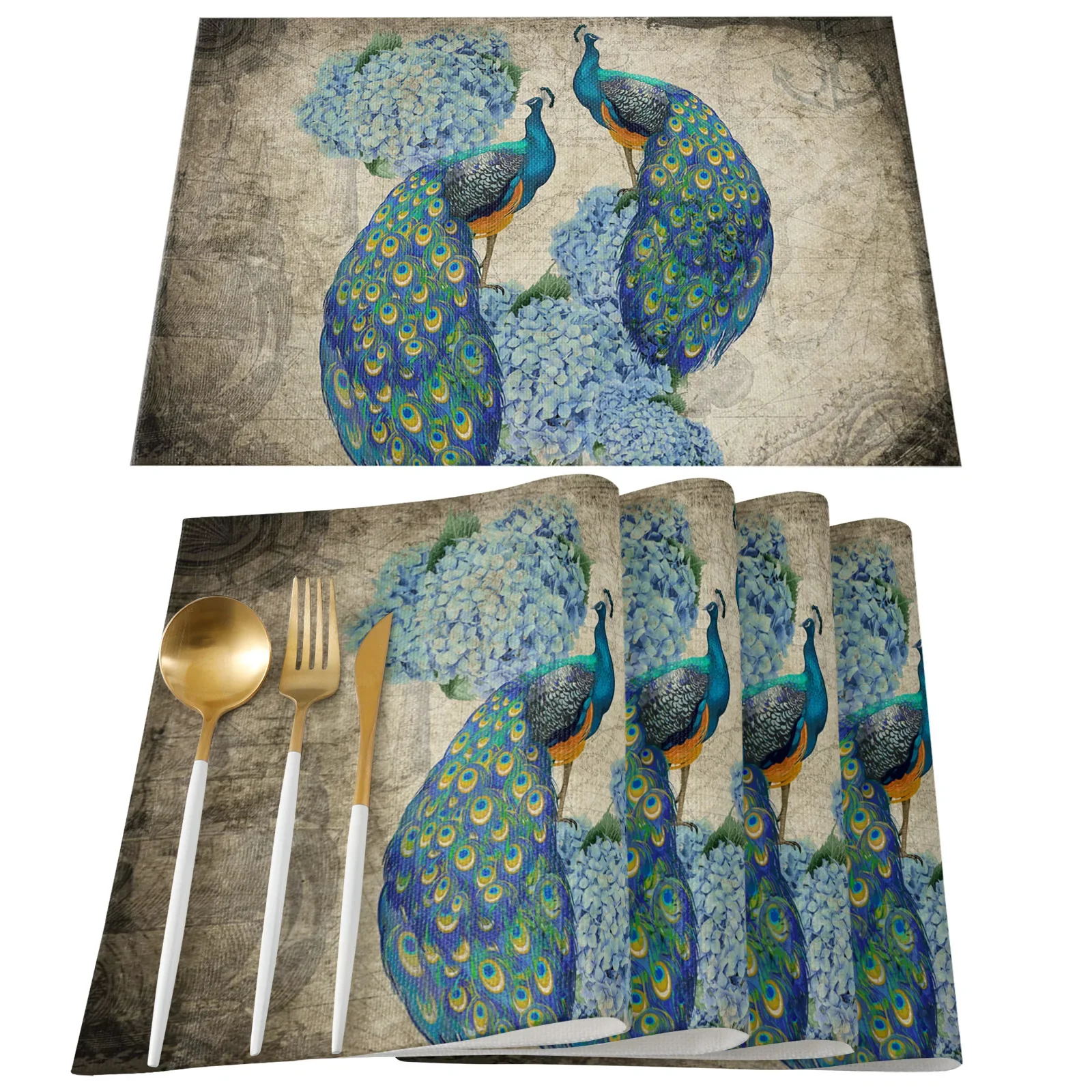 공작 깃털 아트 프린트 린넨 테이블 매트, 홈 파티 장 - Linen Napkin Set 리뷰 및 가격