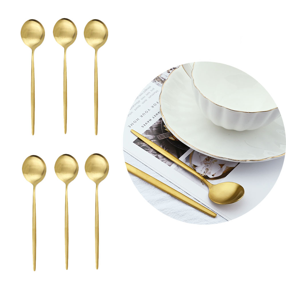 6Pcs 디저트 아이스크림 교반 커피에 대 한 매트 스 - Gold Cutlery Flatware 리뷰 및 가격