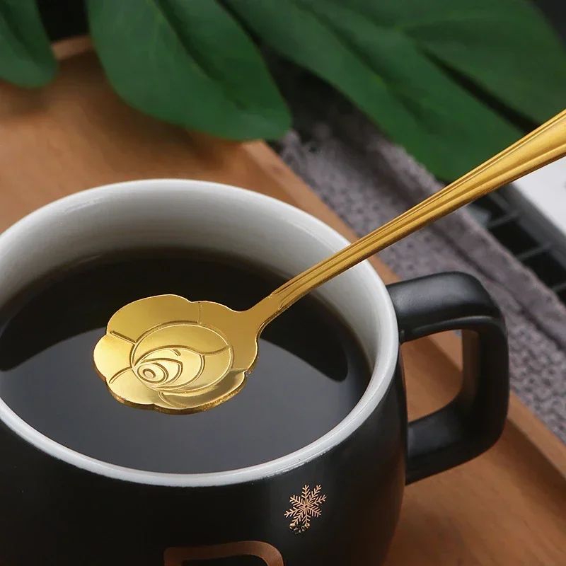 스테인레스 스틸 체리 장미 꽃 골드 특종 커피 스푼 선 - Gold Cutlery Flatware 리뷰 및 가격